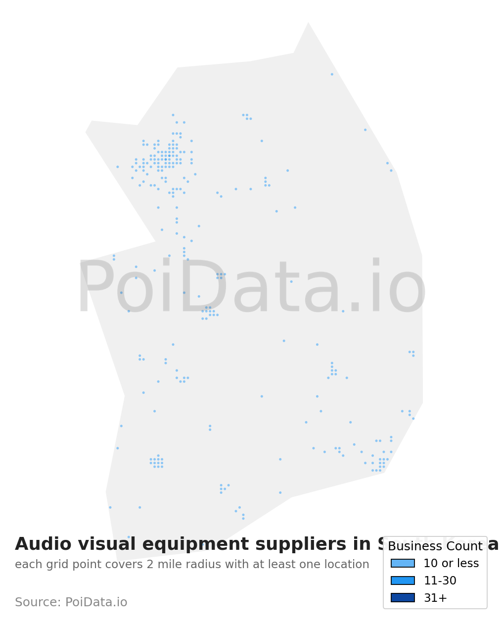 Audio visual equipment supplier density map for South Korea