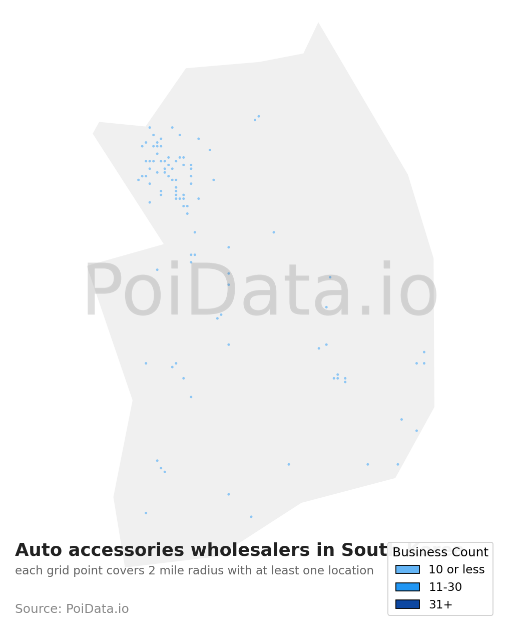 Auto accessories wholesaler density map for South Korea