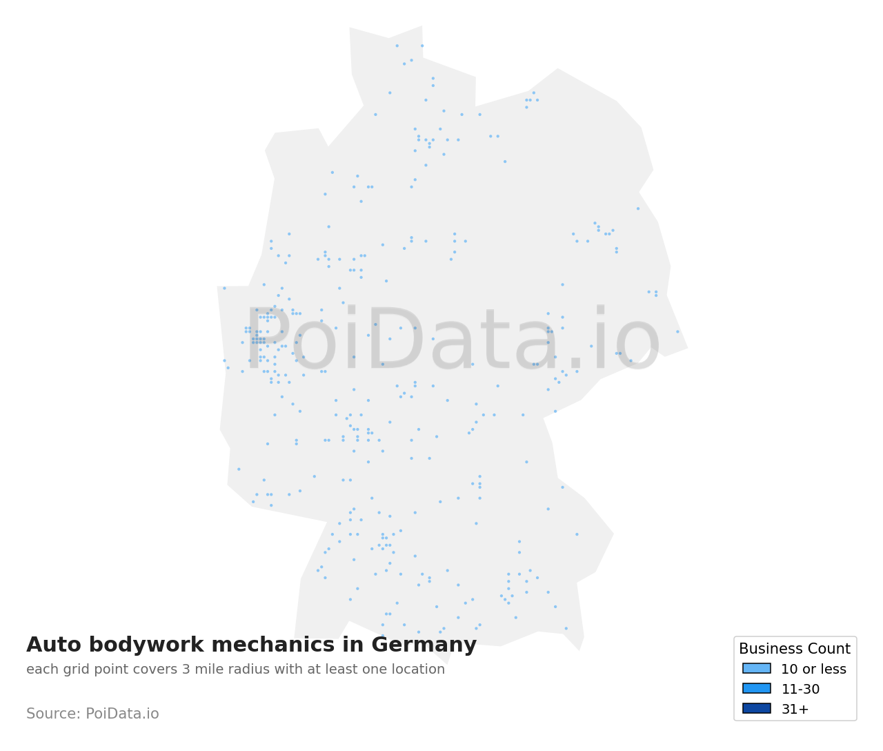 Auto bodywork mechanic density map for Germany