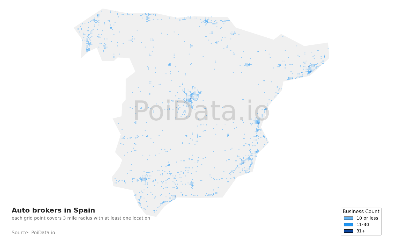 Auto broker density map for Spain
