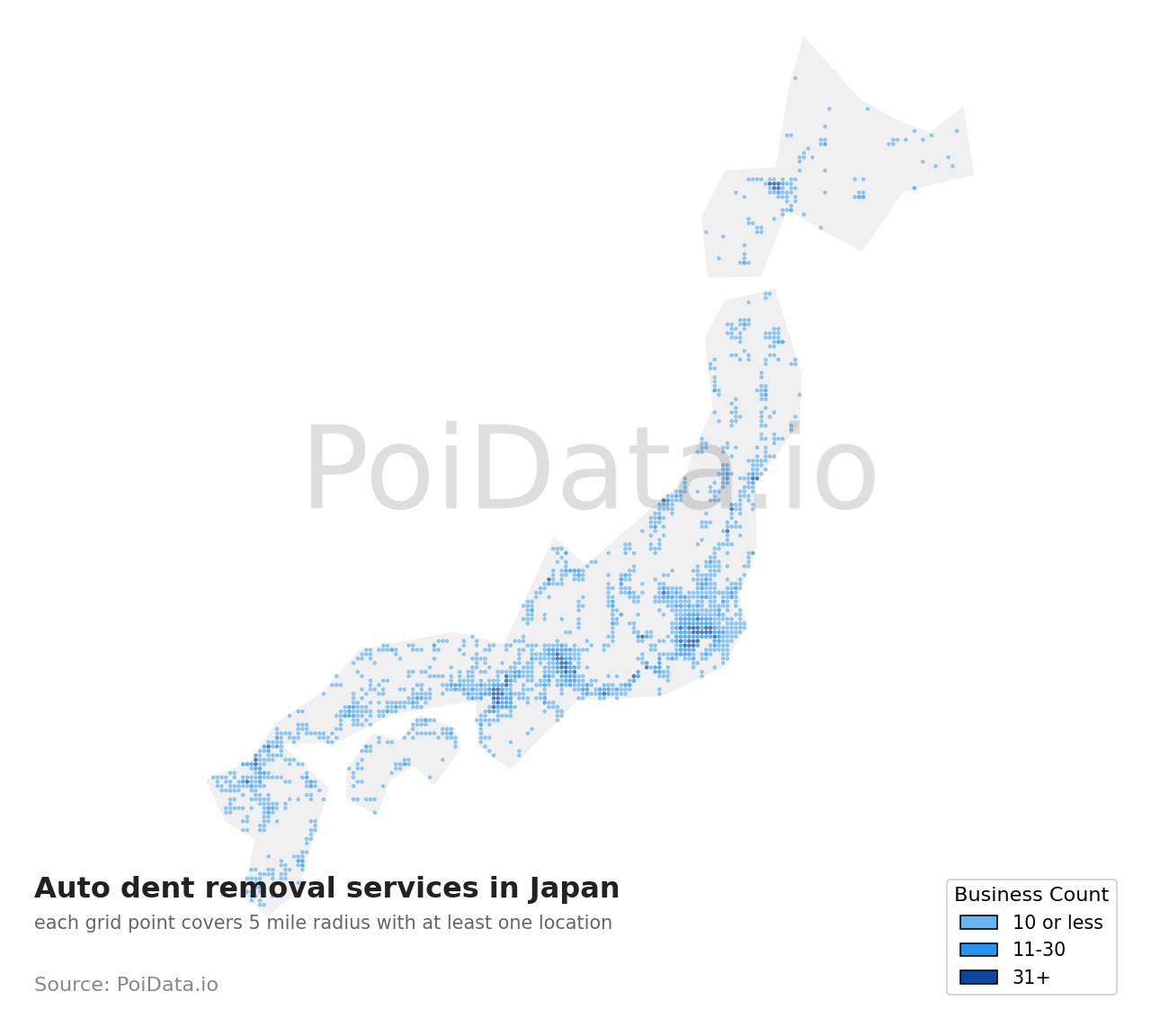 Auto dent removal service density map for Kitakatsushika District, Saitama, Japan