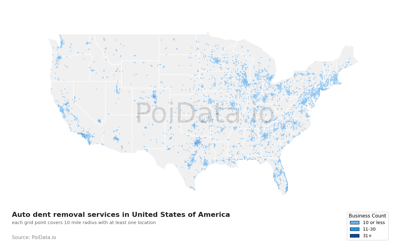 Auto dent removal service density map for New Mexico, United States