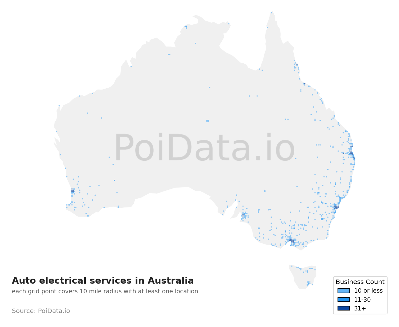 Auto electrical service density map for Australian Capital Territory, Australia