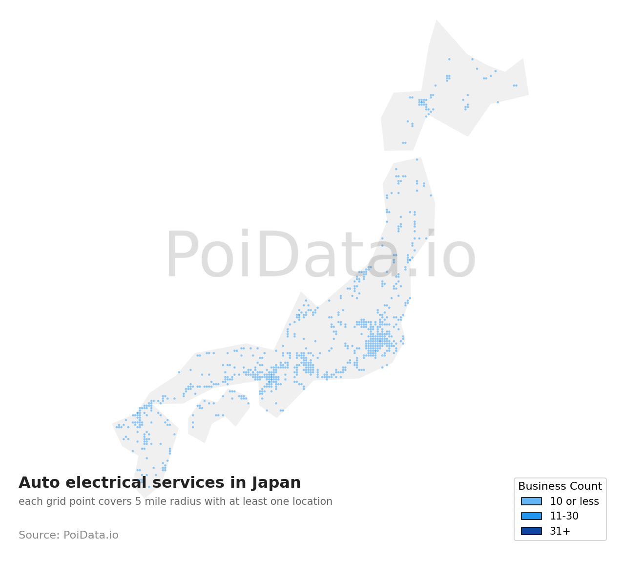 Auto electrical service density map for Kitakatsushika District, Saitama, Japan
