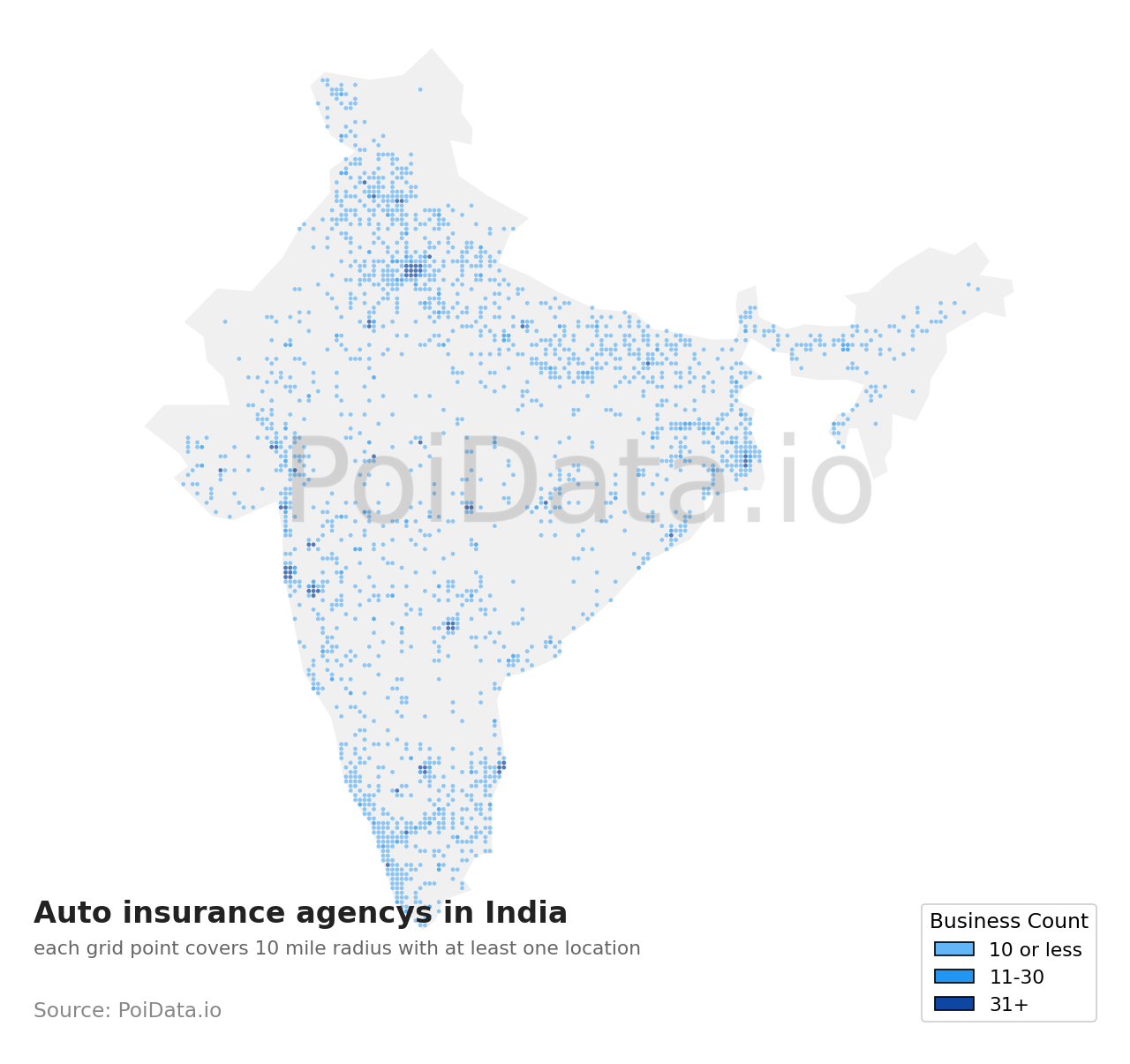 Auto insurance agency density map for India