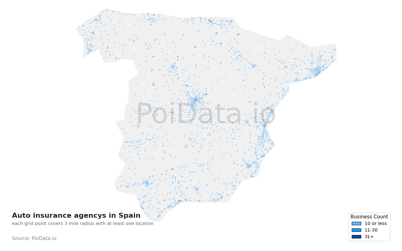 Auto insurance agency density map for Spain