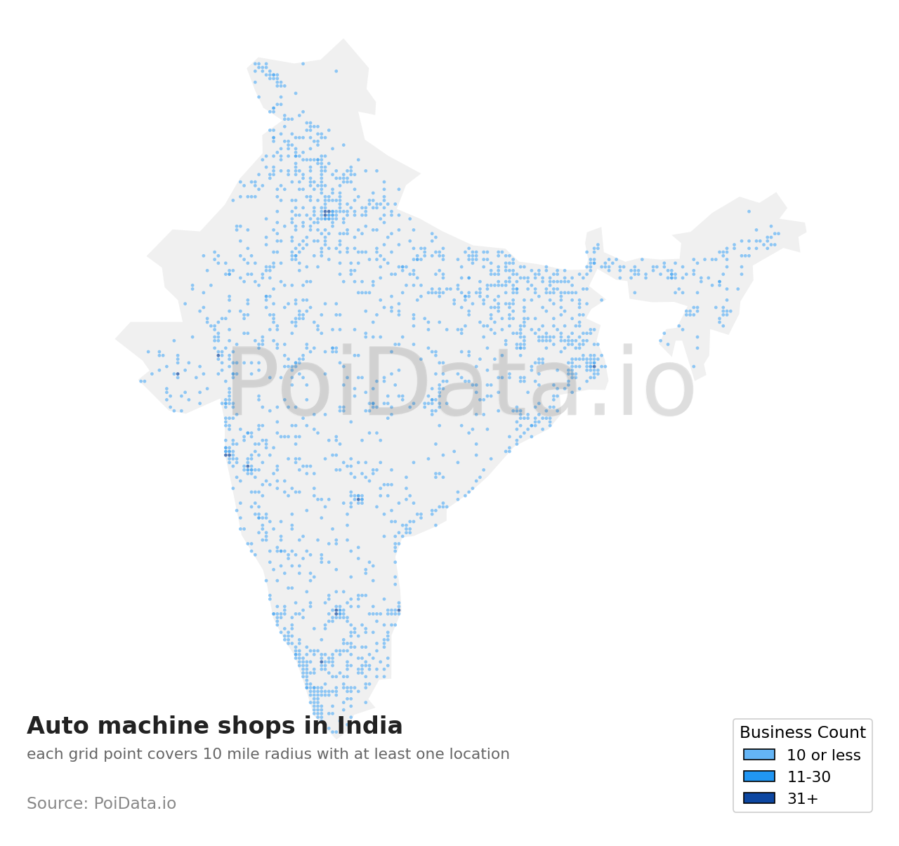 Auto machine shop density map for India