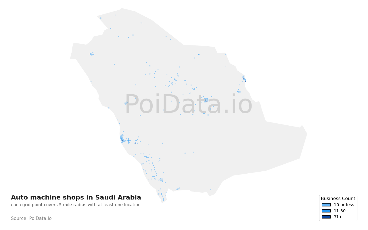 Auto machine shop density map for Saudi Arabia