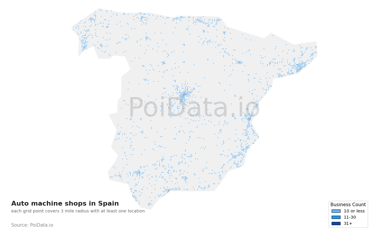 Auto machine shop density map for Spain