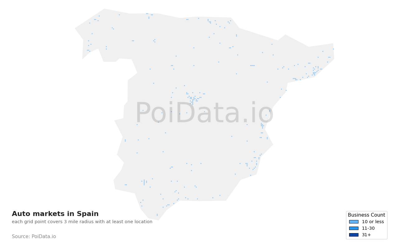 Auto market density map for Spain