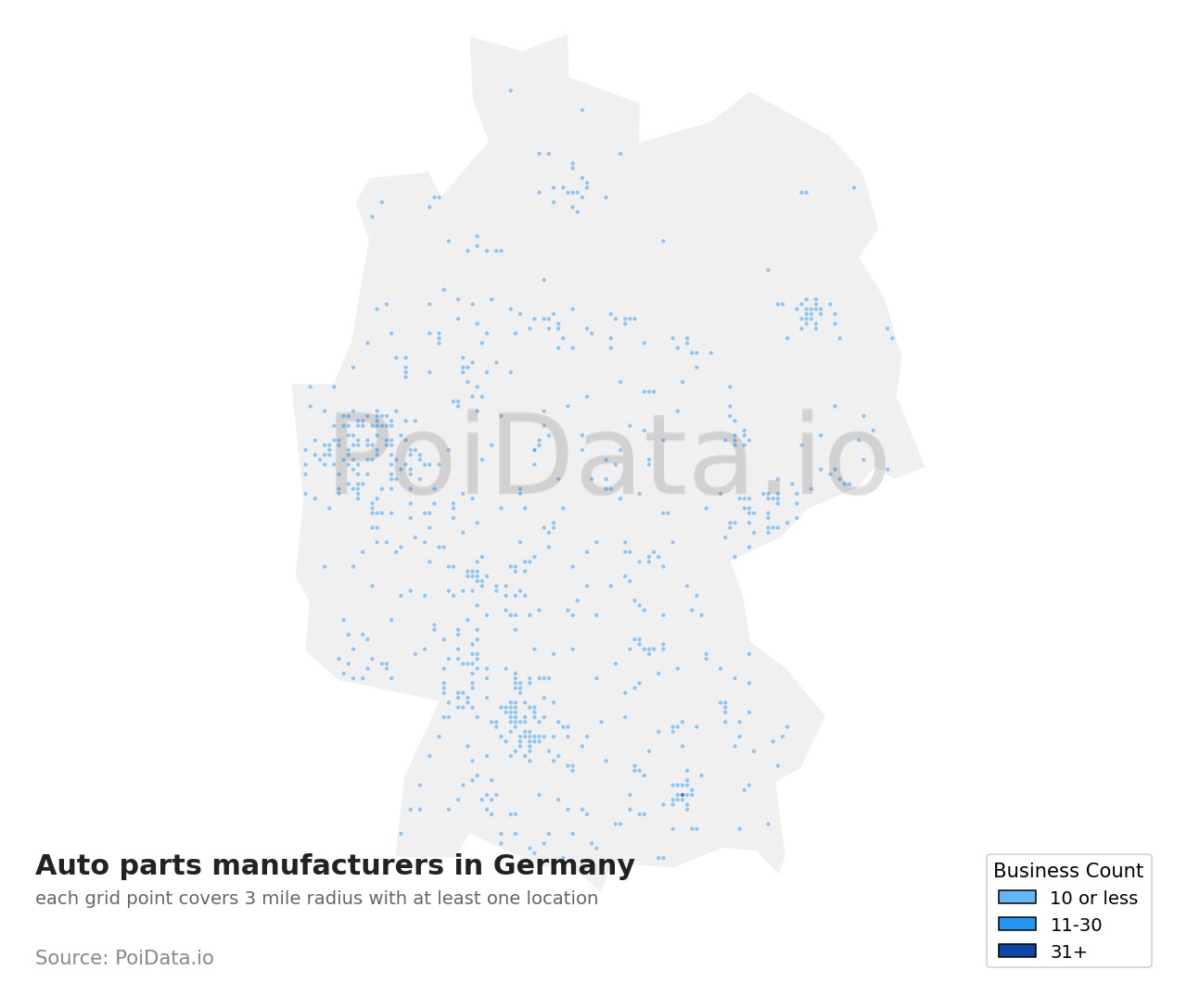 Auto parts manufacturer density map for Germany