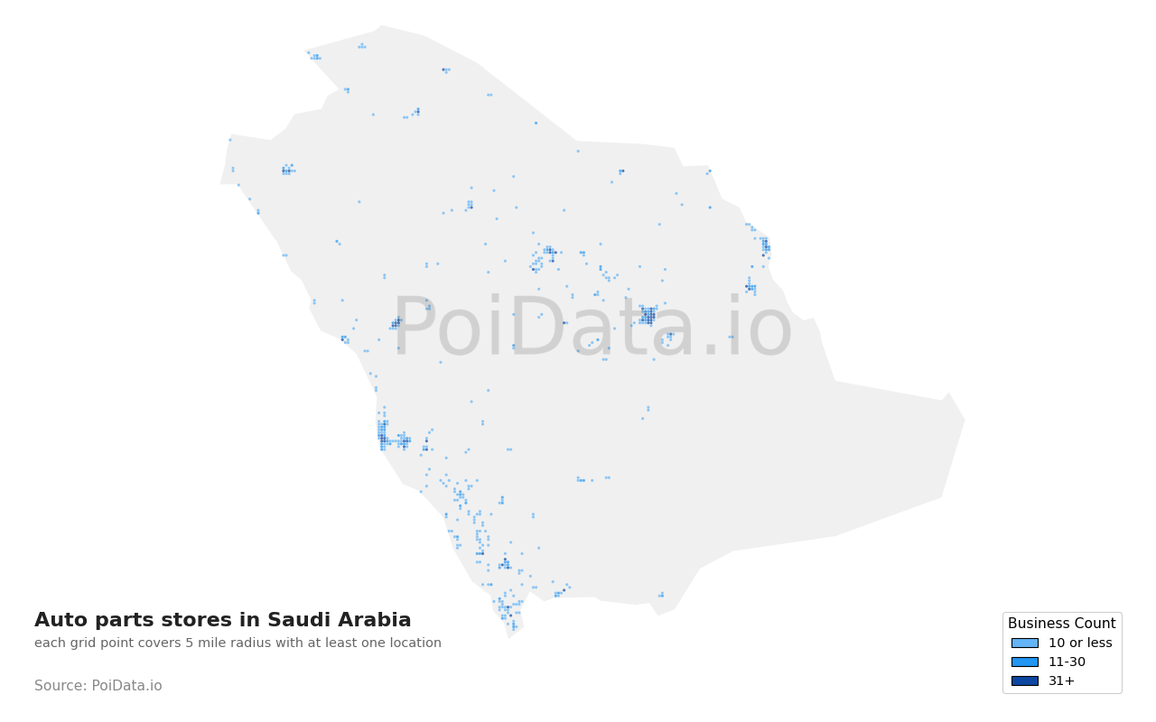 Auto parts store density map for Saudi Arabia