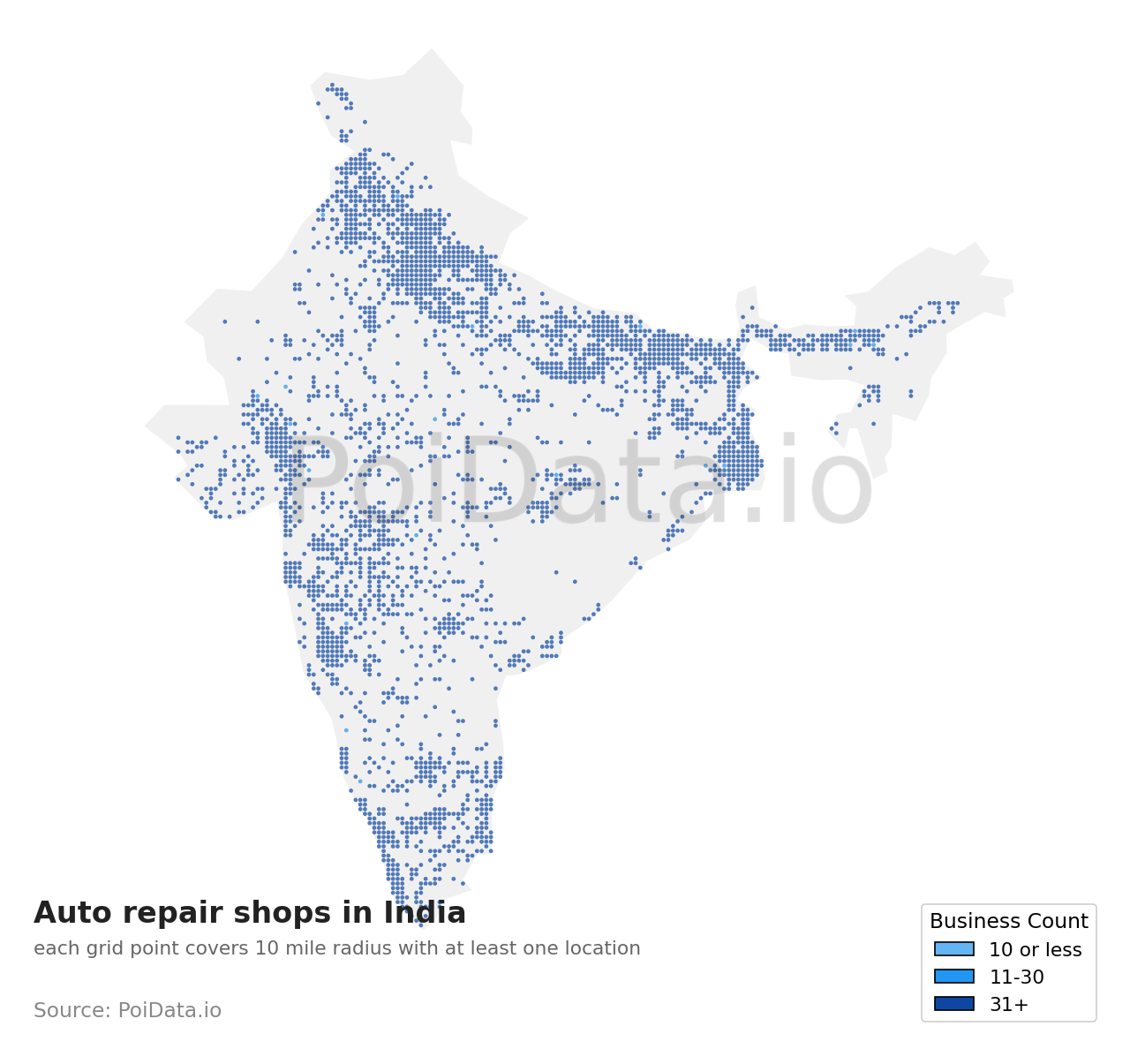 Auto repair shop density map for India