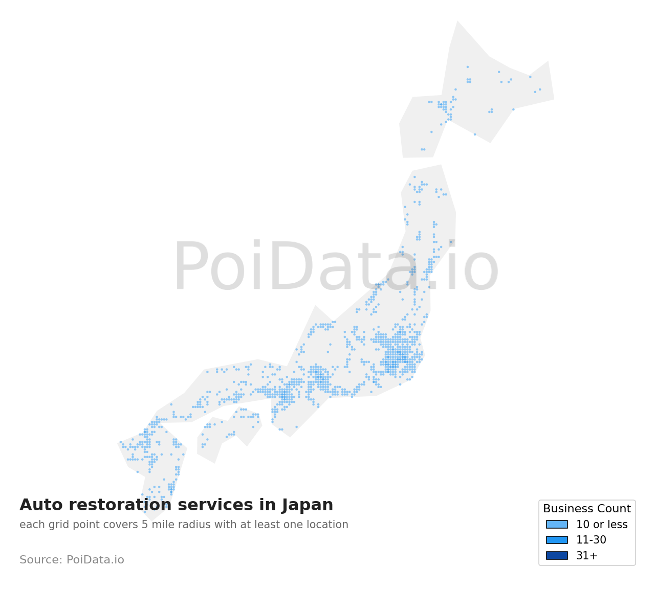 Auto restoration service density map for Kitakatsushika District, Saitama, Japan