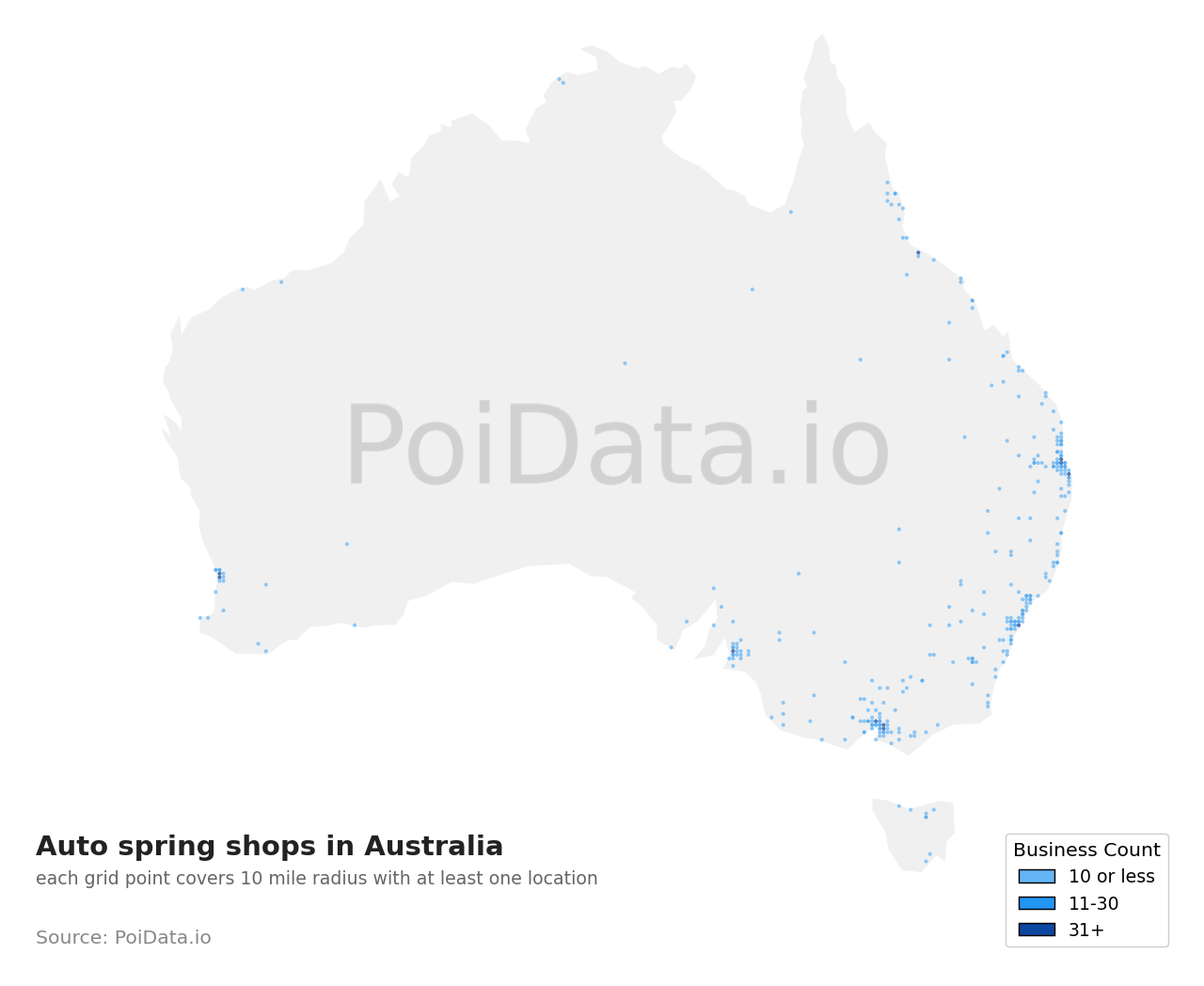 Auto spring shop density map for Northern Territory, Australia