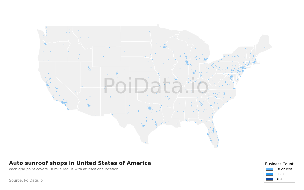 Auto sunroof shop density map for New Mexico, United States