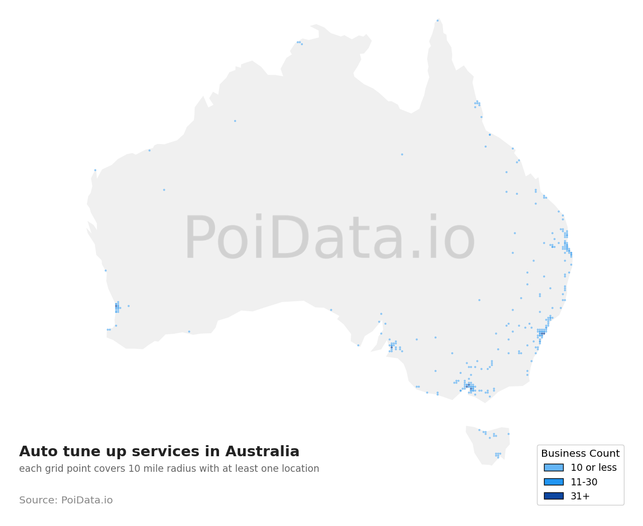 Auto tune up service density map for Australia
