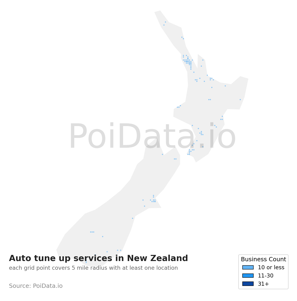 Auto tune up service density map for New Zealand