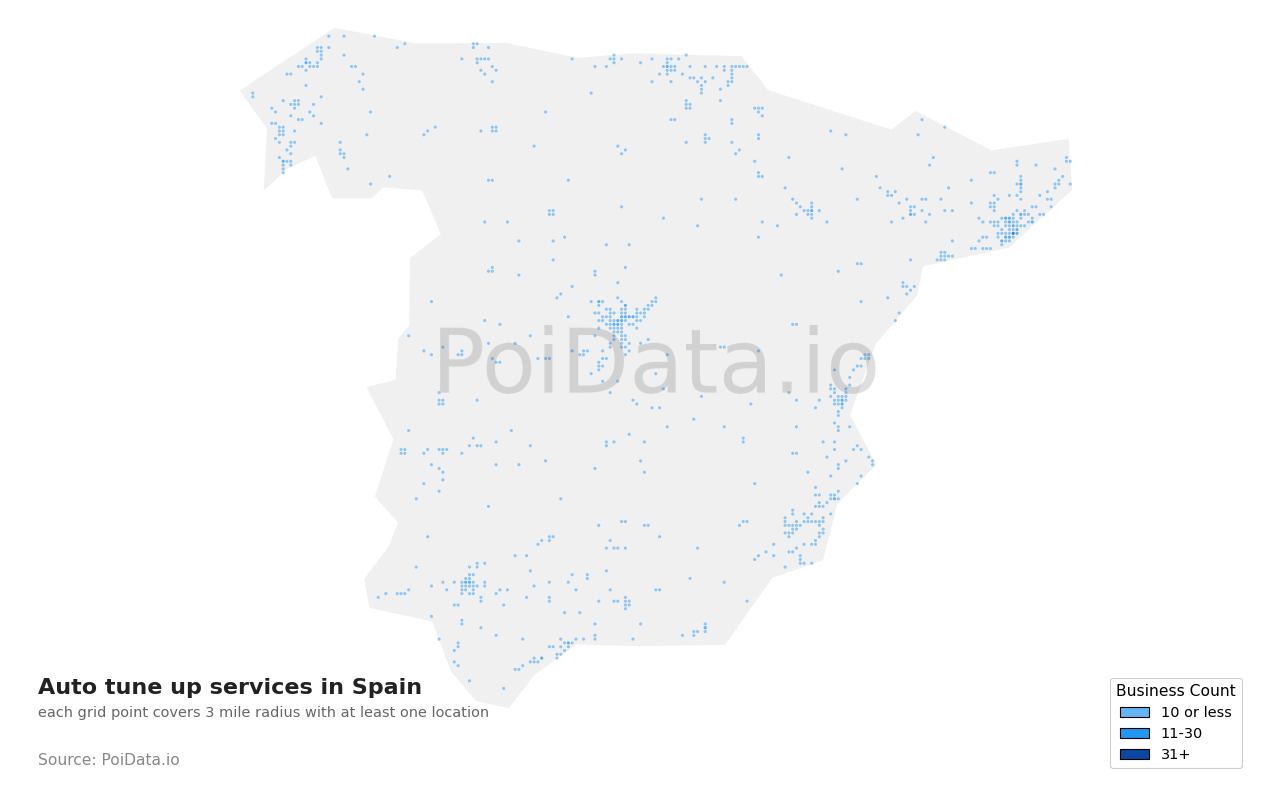 Auto tune up service density map for Spain