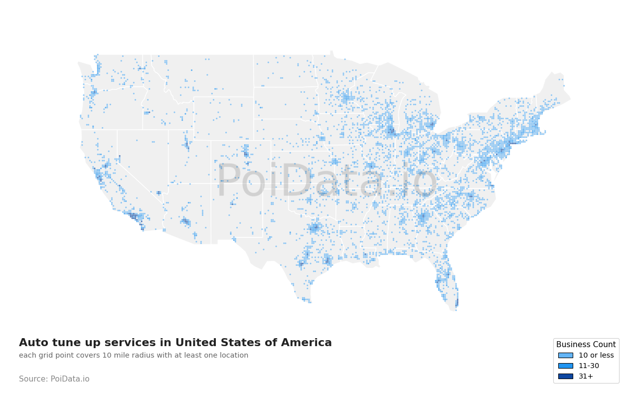 Auto tune up service density map for South Dakota, United States