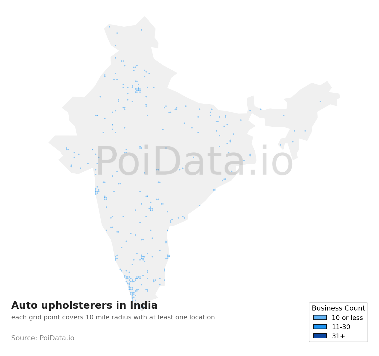 Auto upholsterer density map for India