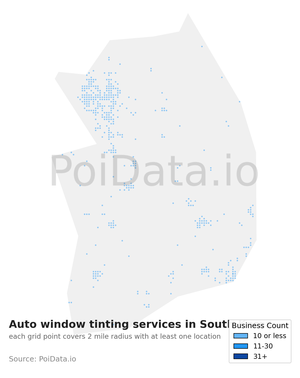 Auto window tinting service density map for South Korea