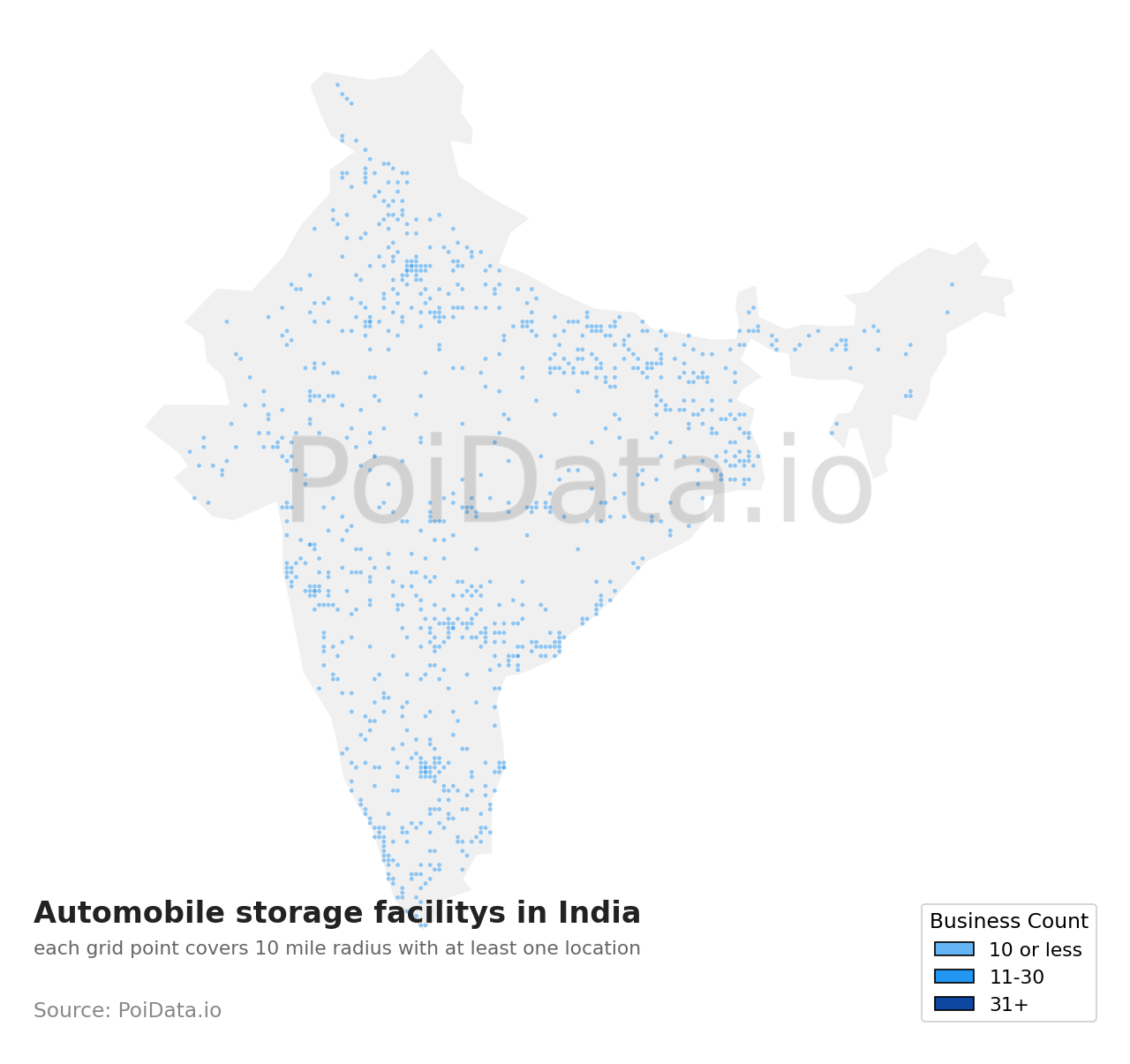 Automobile storage facility density map for India