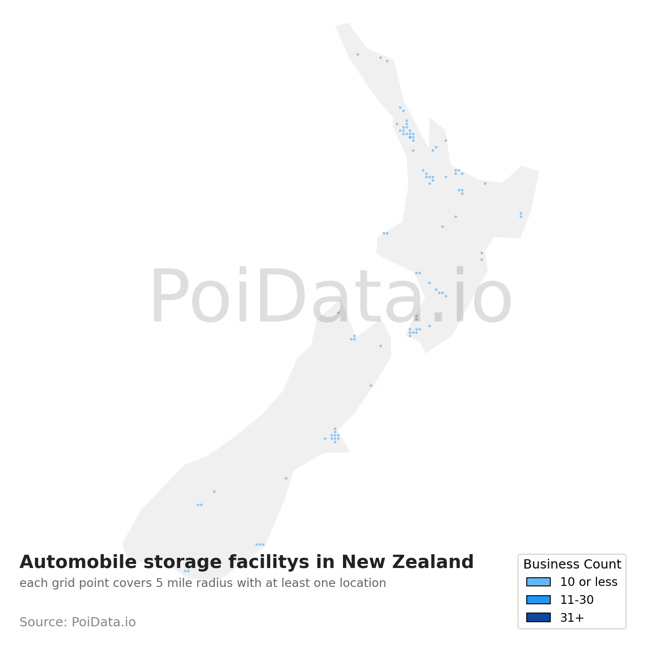Automobile storage facility density map for New Zealand
