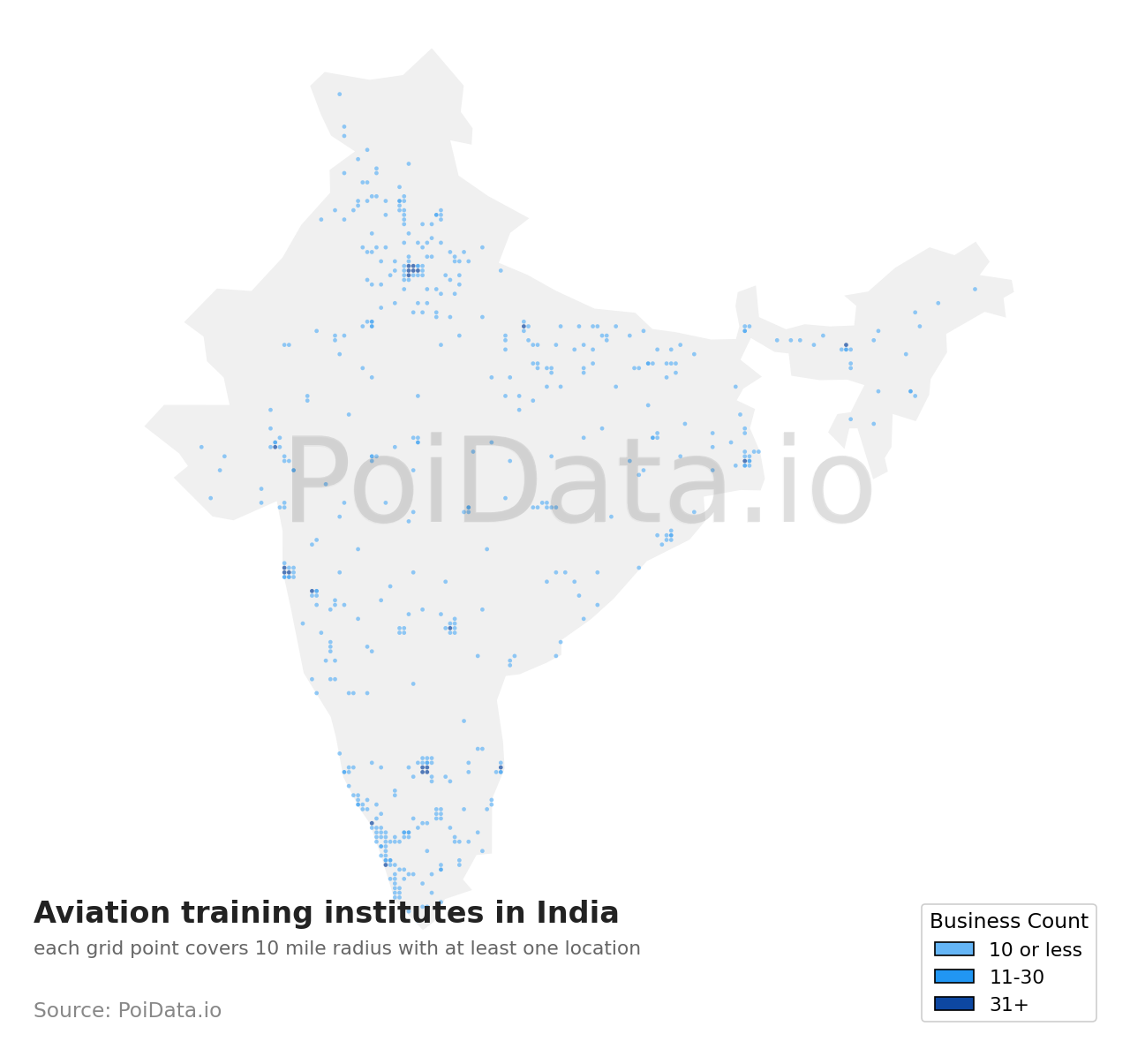 Aviation training institute density map for India