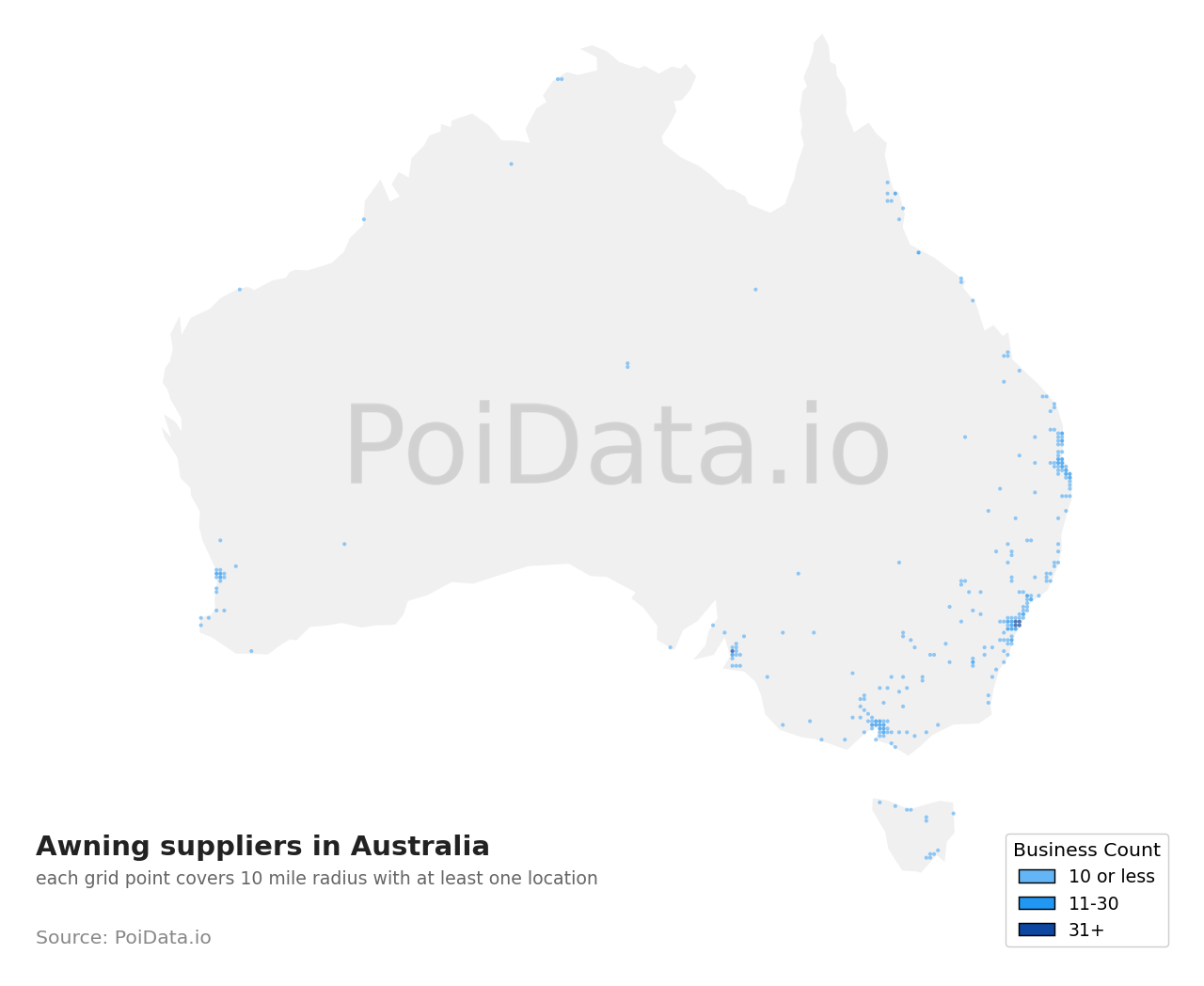 Awning supplier density map for Australian Capital Territory, Australia