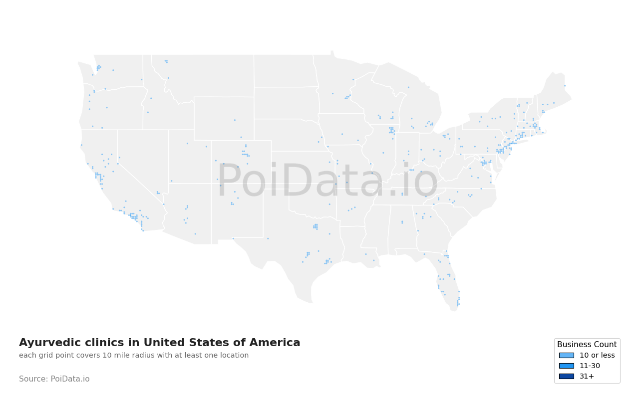 Ayurvedic clinic density map for Maine, United States