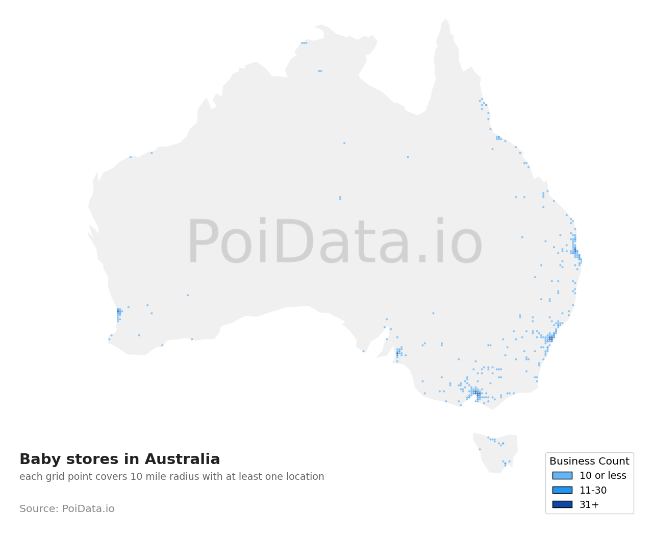 Baby store density map for Australia