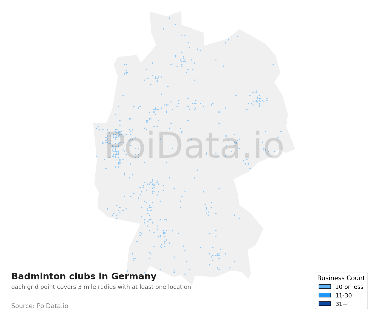 Badminton club density map for Germany