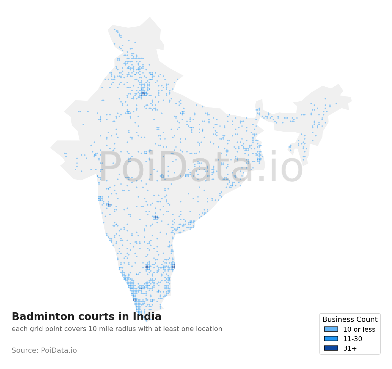 Badminton court density map for India