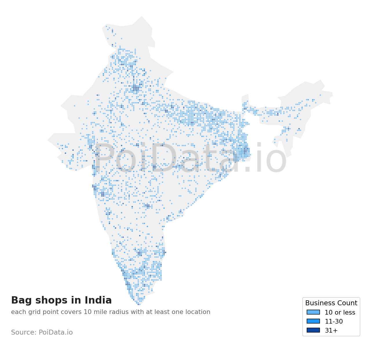Bag shop density map for India