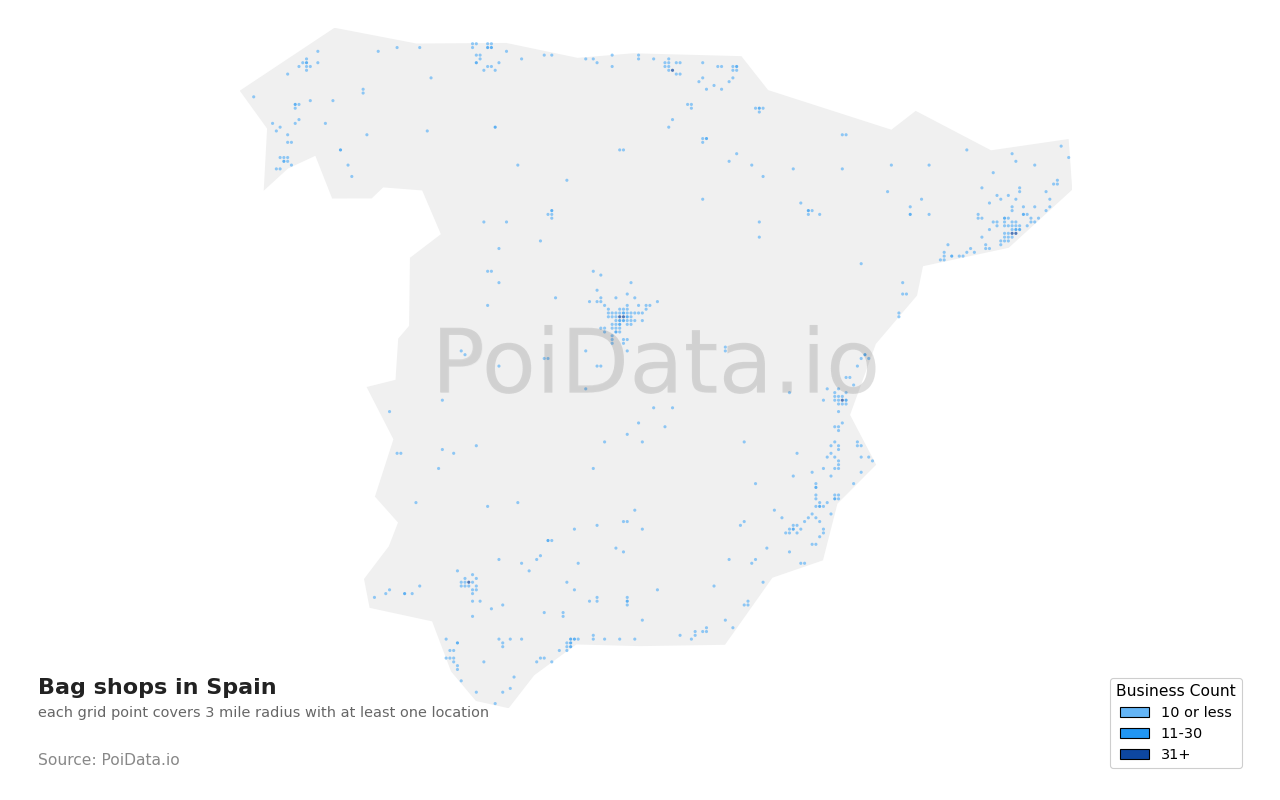 Bag shop density map for Spain