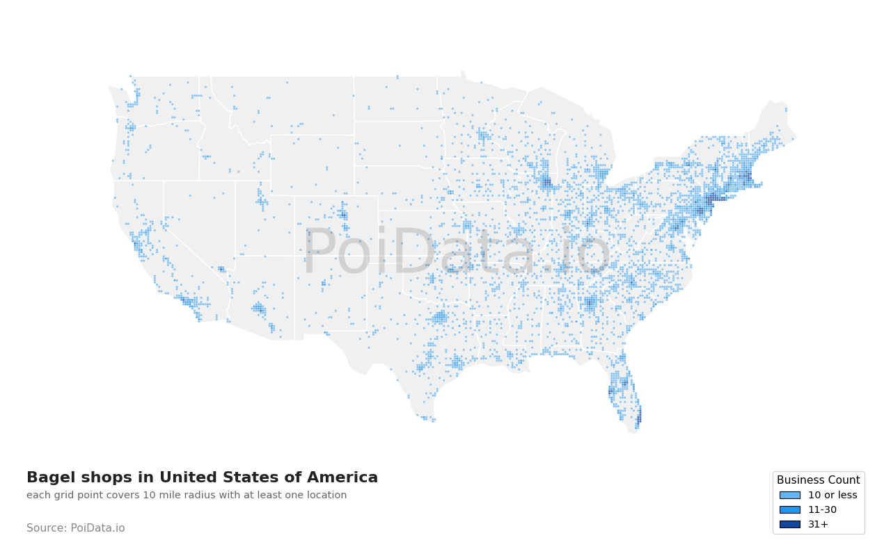 Bagel shop density map for Florida, United States