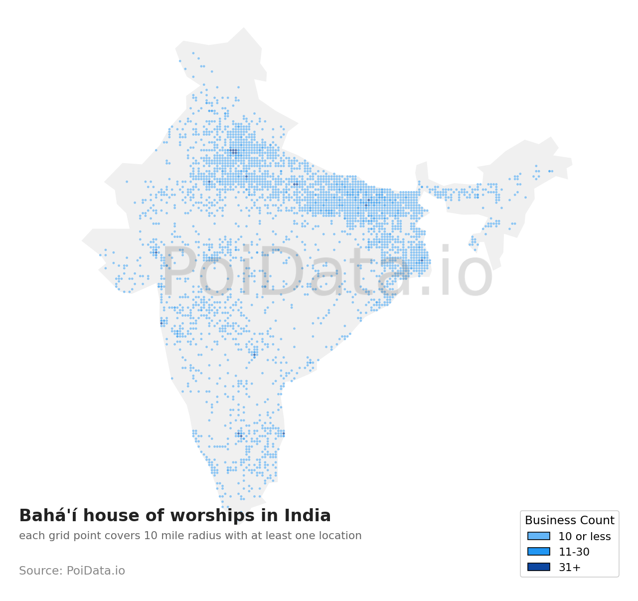 Bahá'í house of worship density map for India