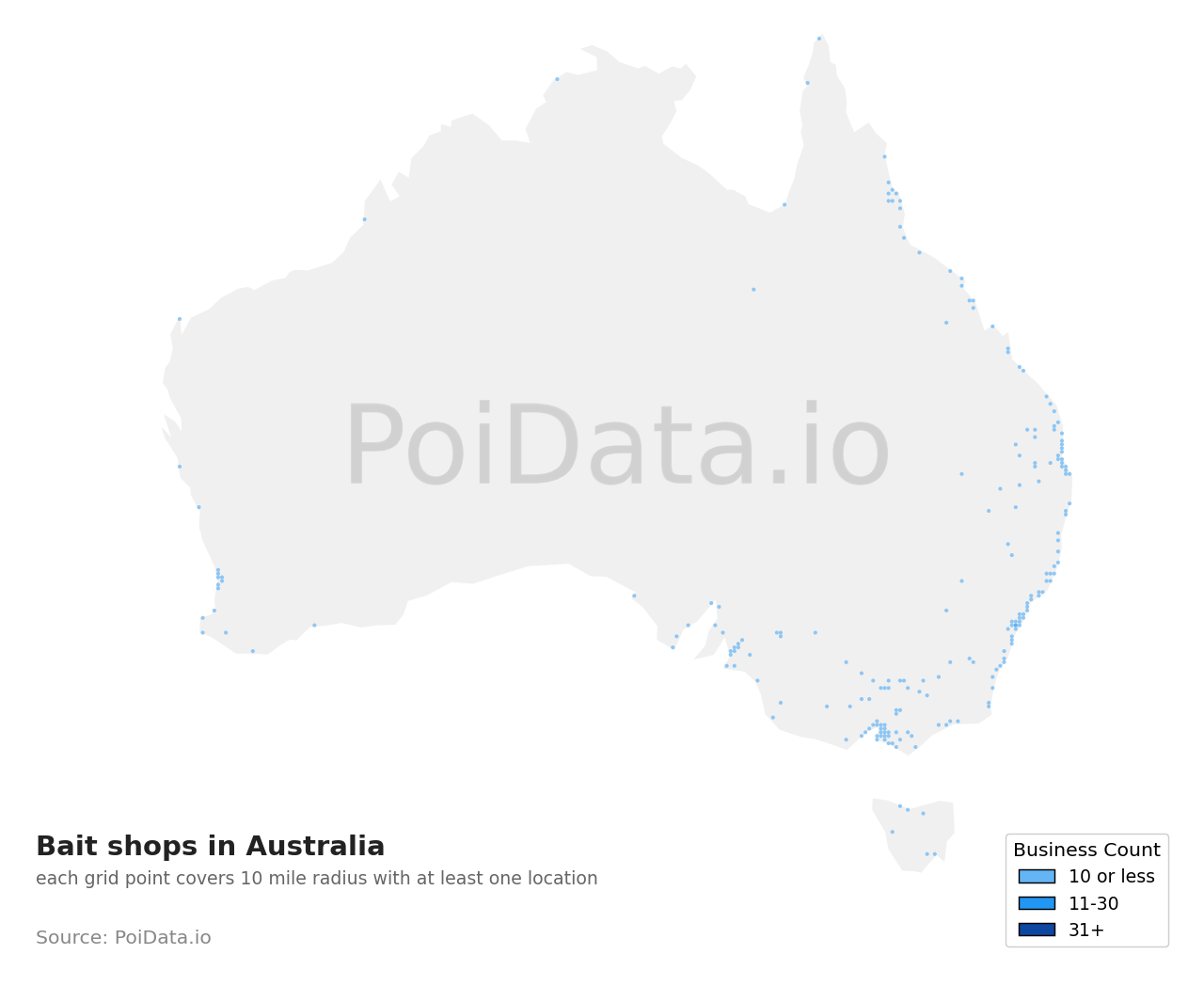 Bait shop density map for Australia