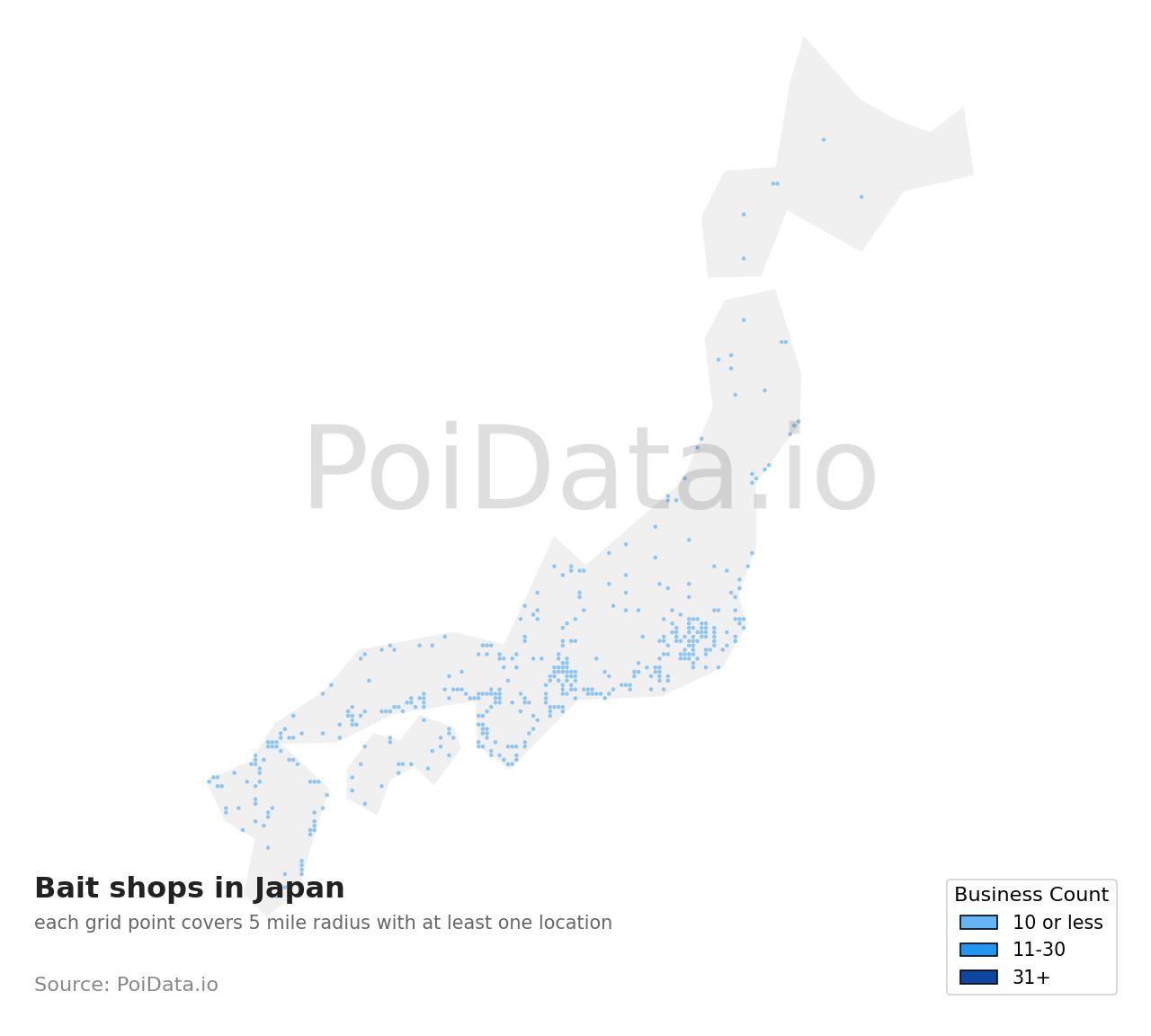 Bait shop density map for Japan