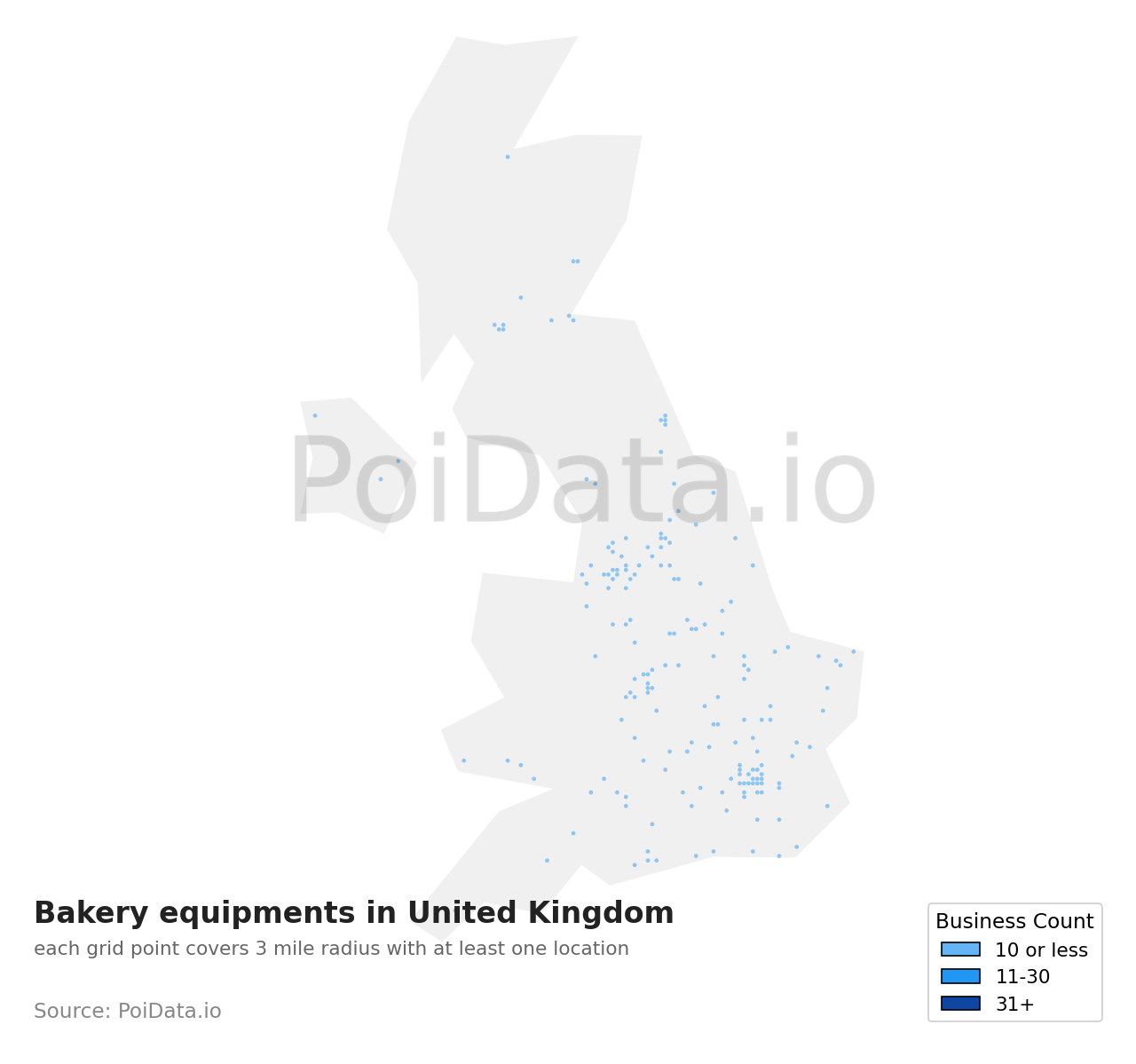 Bakery equipment density map for United Kingdom