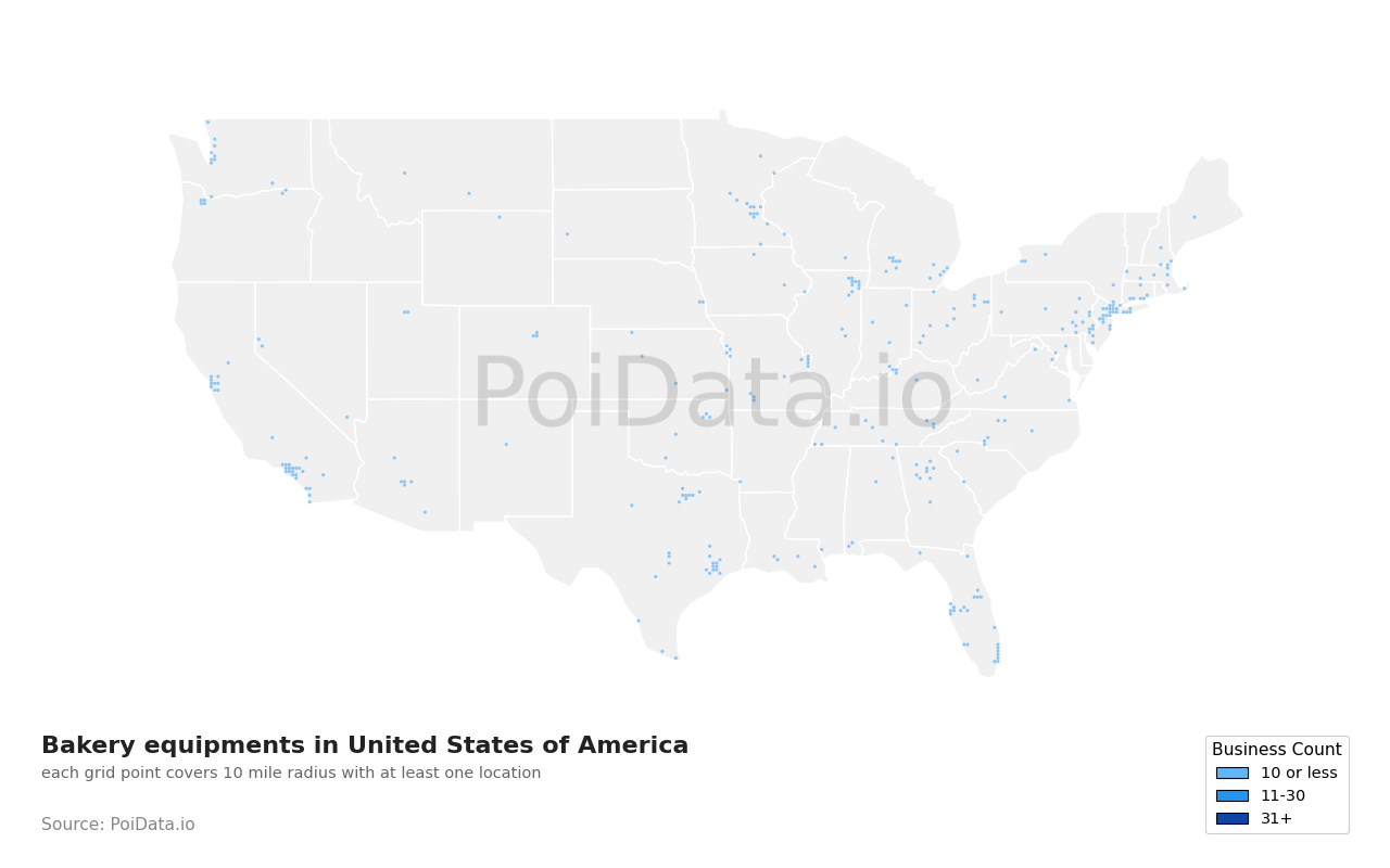 Bakery equipment density map for United States