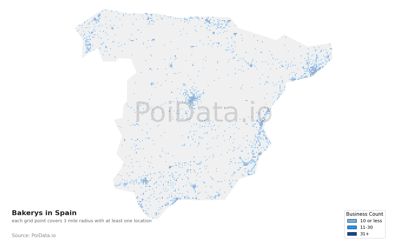 Bakery density map for Spain