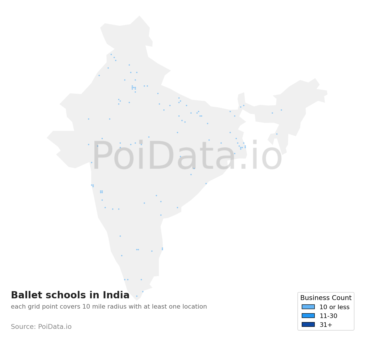 Ballet school density map for India