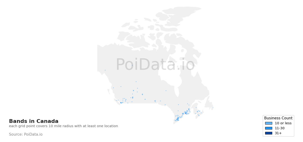 Band density map for Canada