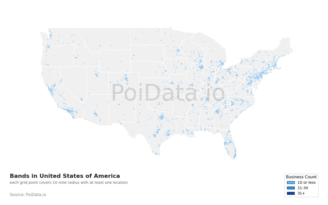 Band density map for New York, United States