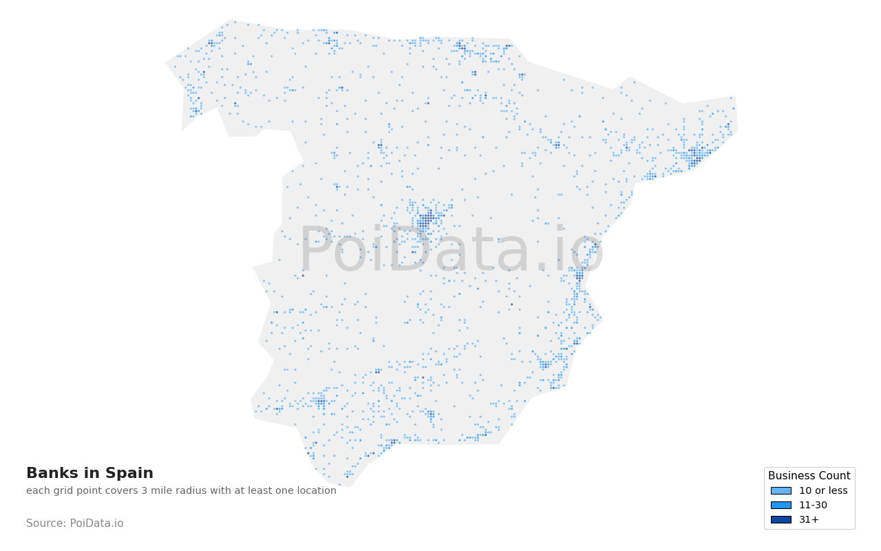Bank density map for Spain
