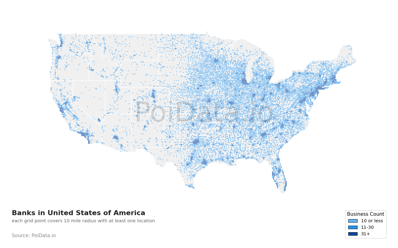 Bank density map for Florida, United States