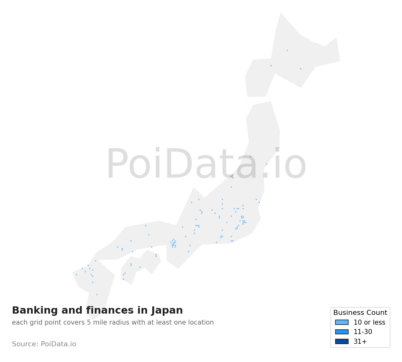 Banking and finance density map for Japan