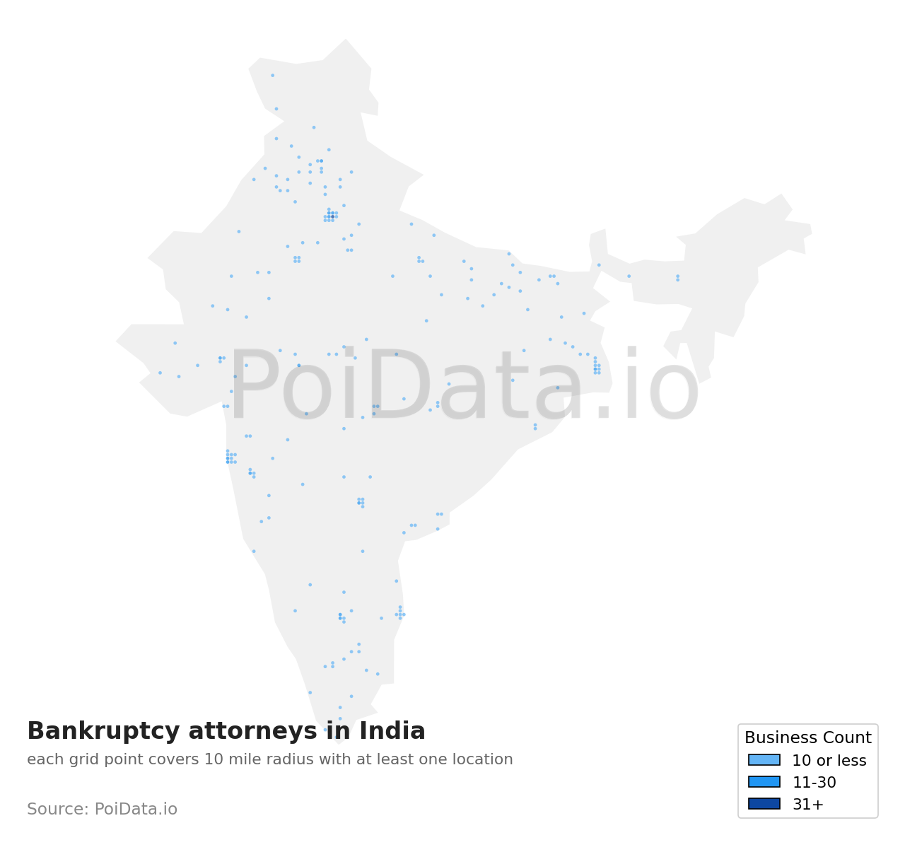 Bankruptcy attorney density map for India